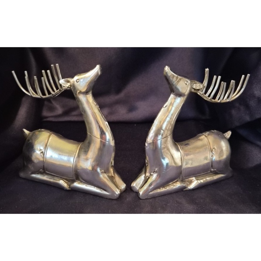 Vintage Pair Silver Reindeer Tii Collections Item # W7561 Resin Silver Reindeer